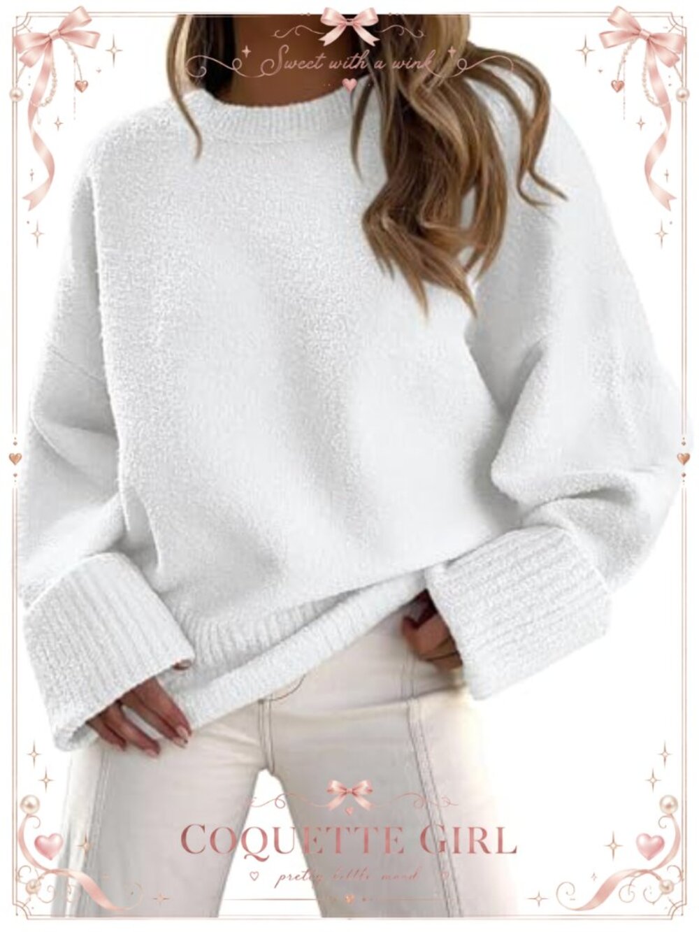 Oversized Chunky Knit Sweater Long Sleeve Crew Neck Fuzzy Pullover